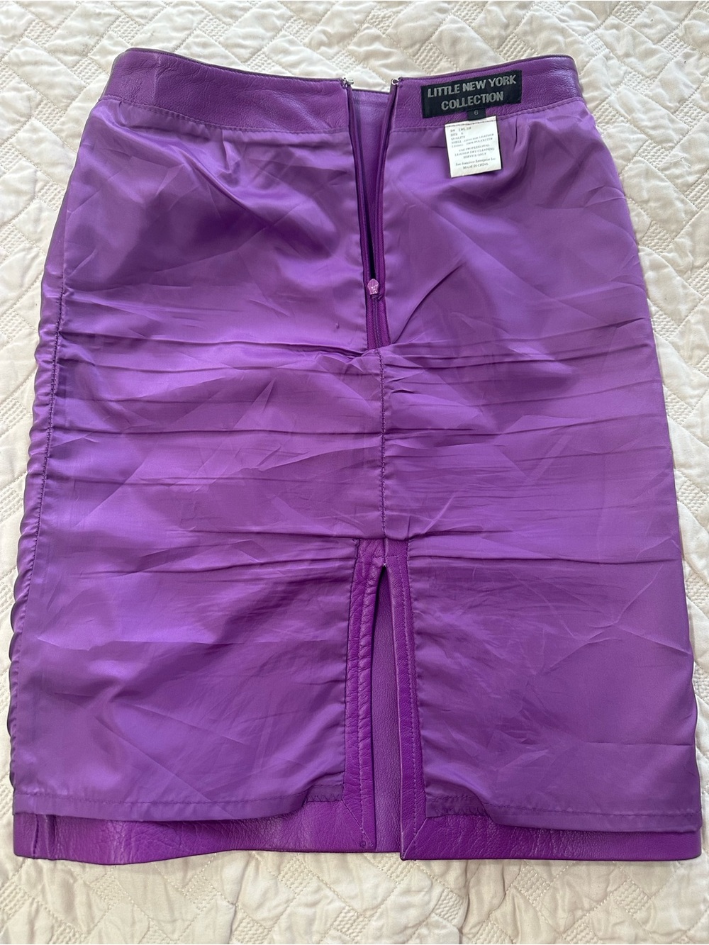 Vintage Little New York Collection Purple Genuine Leather Knee Length Skirt - Picture 5 of 11